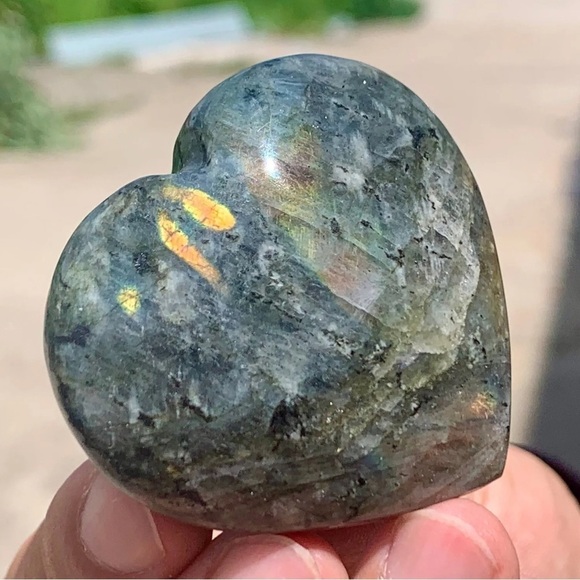 Spectral Golden Labradorite Heart Palm Stone Healing Gemstone Crystal Geode - Picture 3 of 5